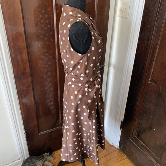 90s Jessica Howard Pretty Woman Brown Polka Dot Shirt Dress SZ 10 - Picture 10 of 15